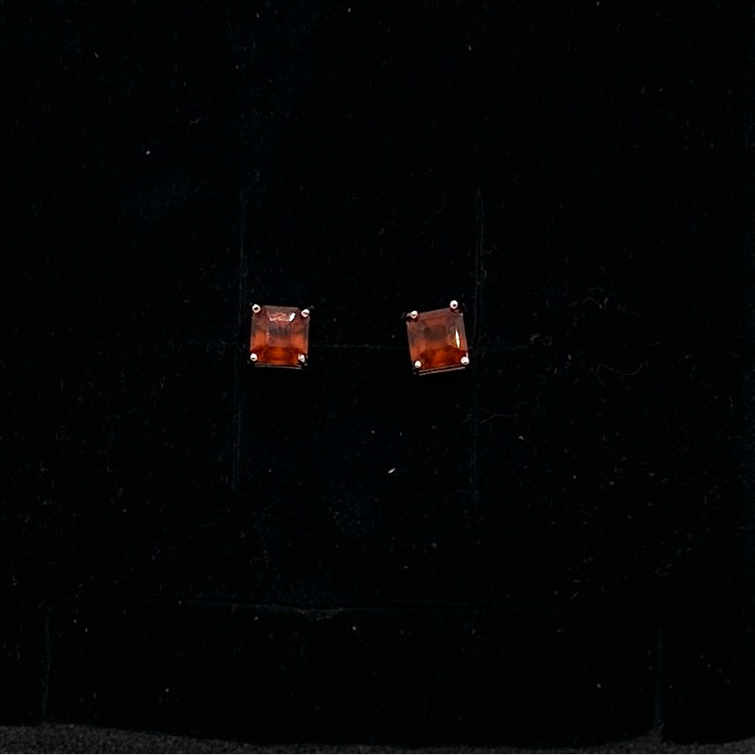 Elegant Spessartine Garnet Stud Earrings 6mm Princess 18k Sterling Silver